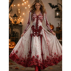 Claire | Women's Skeleton Print Maxi Dress, A-Line Floor-Length Dress | The Dress Cellar | Red