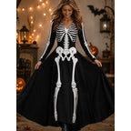Claire | Women's Skeleton Print Maxi Dress, A-Line Floor-Length Dress | The Dress Cellar | White