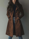 Nevaeh | Women's Suede-Effect Trench Coat, Vintage-Inspired Fall Coat | The Dress Cellar