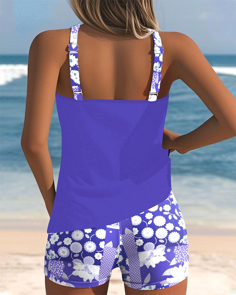 Clarissa | Women's Floral Tankini Swimsuit with Racerback - Black
