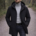 Cody | Men's Hooded Winter Coat, Weather-Resistant Autumn Coat | The Dress Cellar | Black
