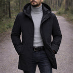 Cody | Men's Hooded Winter Coat, Weather-Resistant Autumn Coat | The Dress Cellar | Black