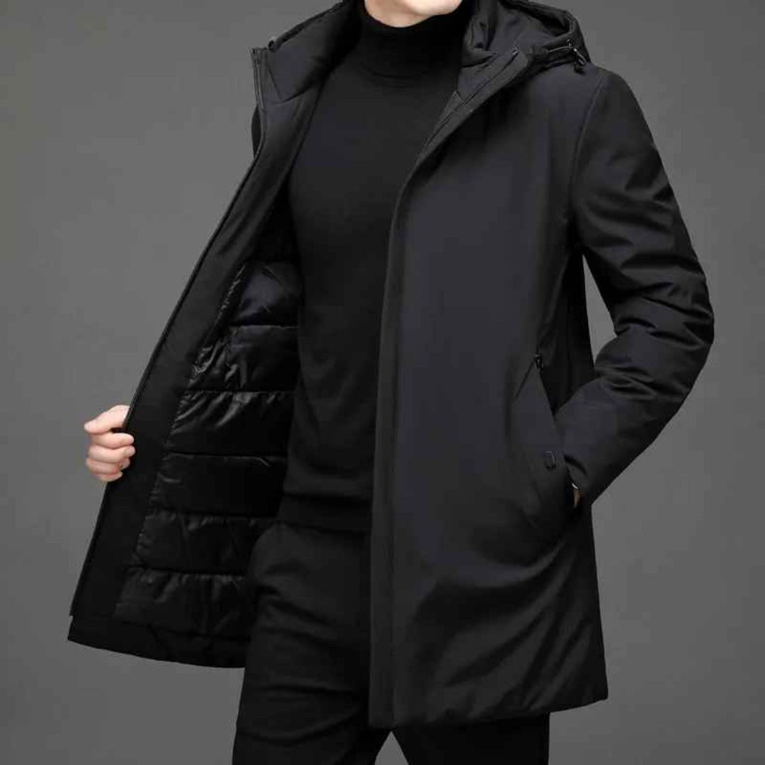 Cody | Men's Hooded Winter Coat, Weather-Resistant Autumn Coat | The Dress Cellar | Grey