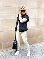 Colette | Women's Sleeveless Quilted Puffer Vest, Stand Collar Gilet | The Dress Cellar | Beige