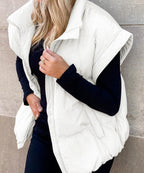 Colette | Women's Sleeveless Quilted Puffer Vest, Stand Collar Gilet | The Dress Cellar | Black