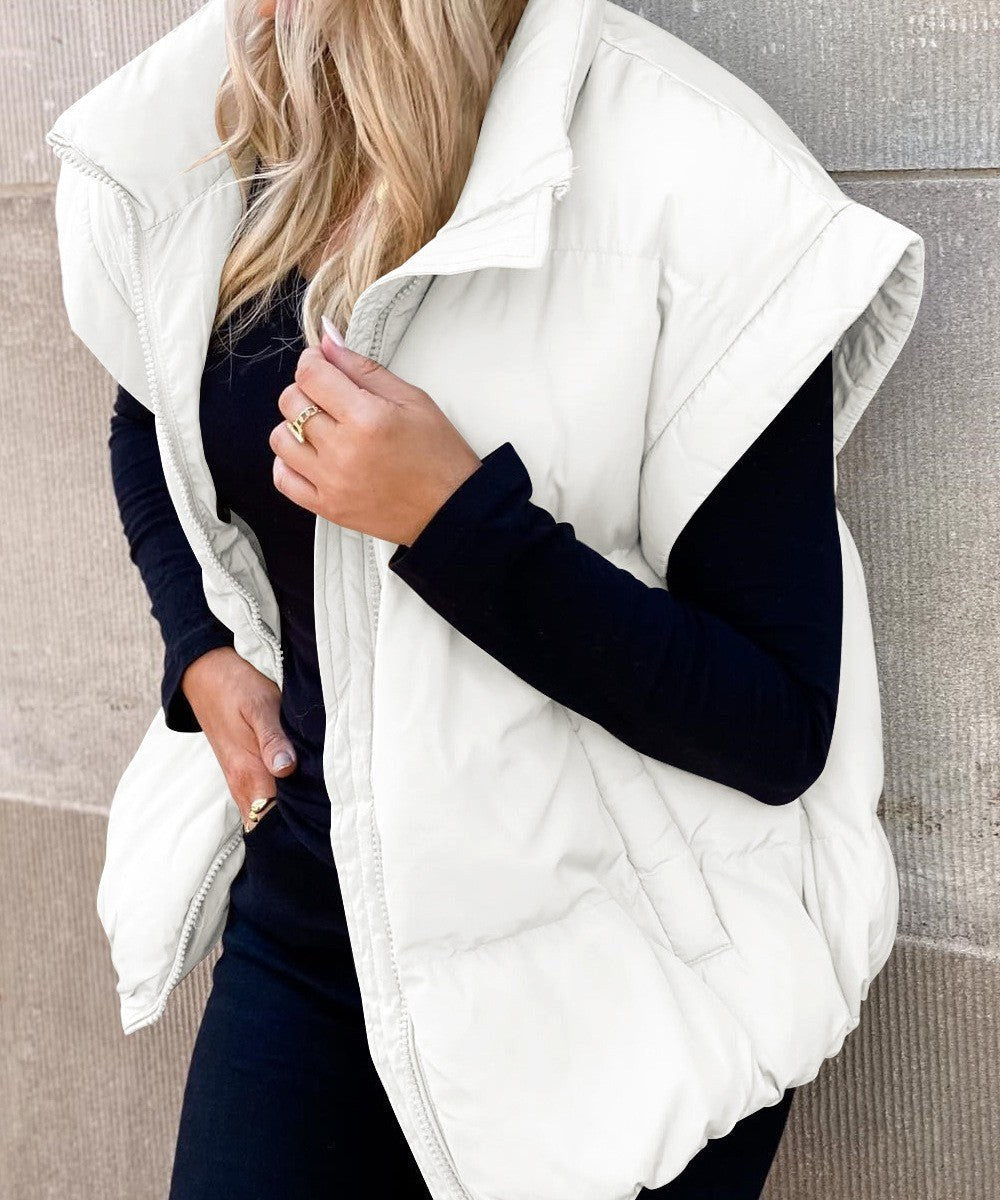 Colette | Women's Sleeveless Quilted Puffer Vest, Stand Collar Gilet | The Dress Cellar | Black