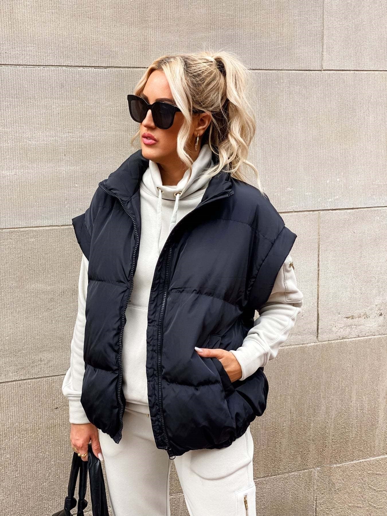 Colette | Women's Sleeveless Quilted Puffer Vest, Stand Collar Gilet | The Dress Cellar