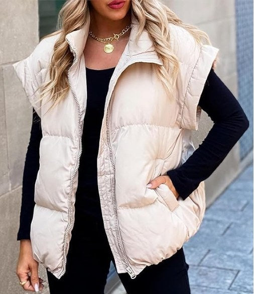 Colette | Women's Sleeveless Quilted Puffer Vest, Stand Collar Gilet | The Dress Cellar