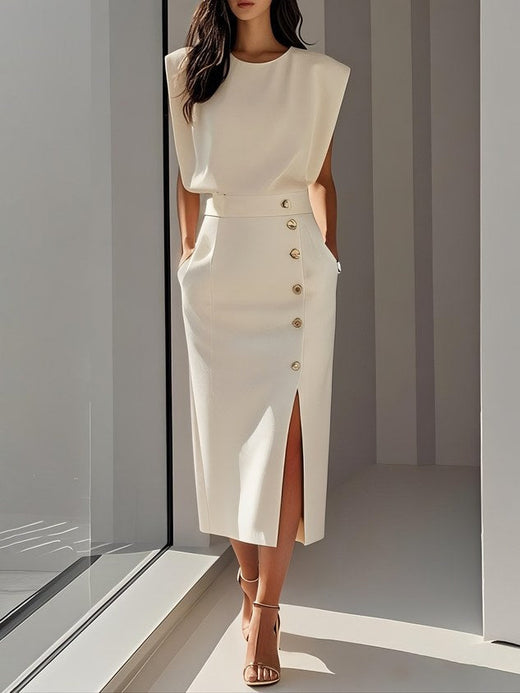Colette | Women's Structured Midi Dress - White