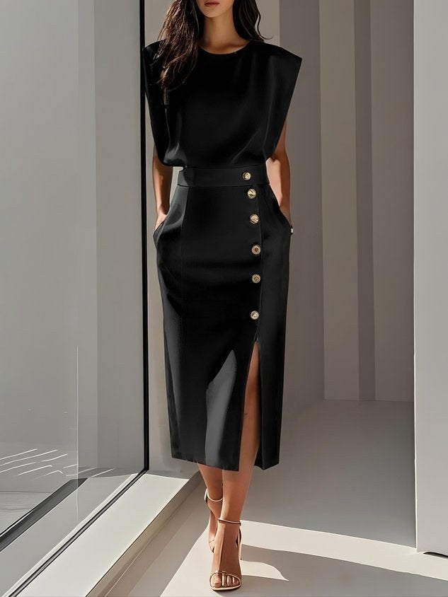 Colette | Women's Structured Midi Dress - Black
