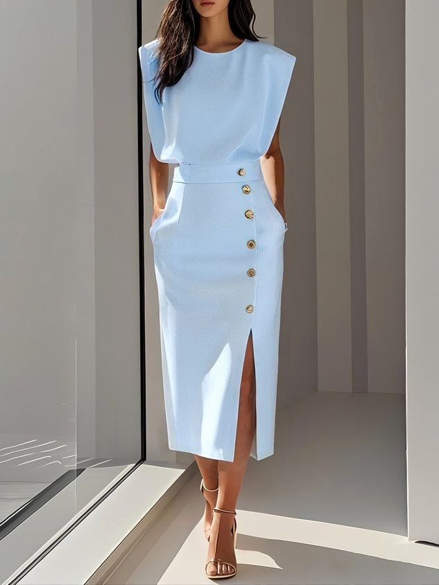 Colette | Women's Structured Midi Dress - Light Blue