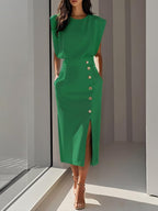 Colette | Women's Structured Midi Dress - Green
