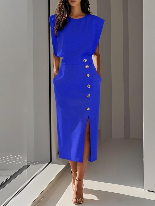 Colette | Women's Structured Midi Dress - Blue