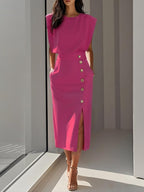 Colette | Women's Structured Midi Dress - Hot Pink