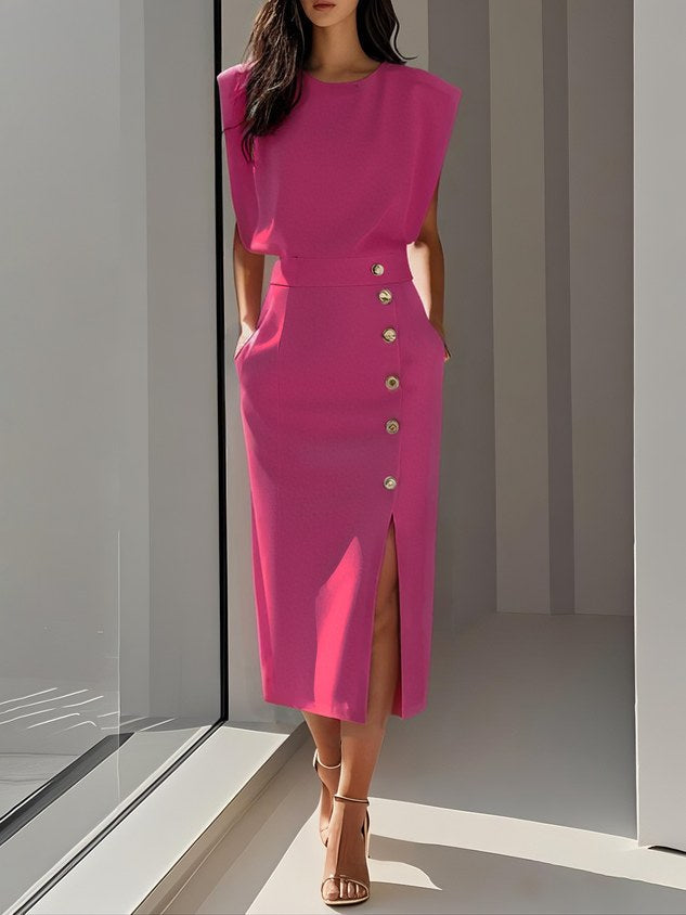 Colette | Women's Structured Midi Dress - Hot Pink