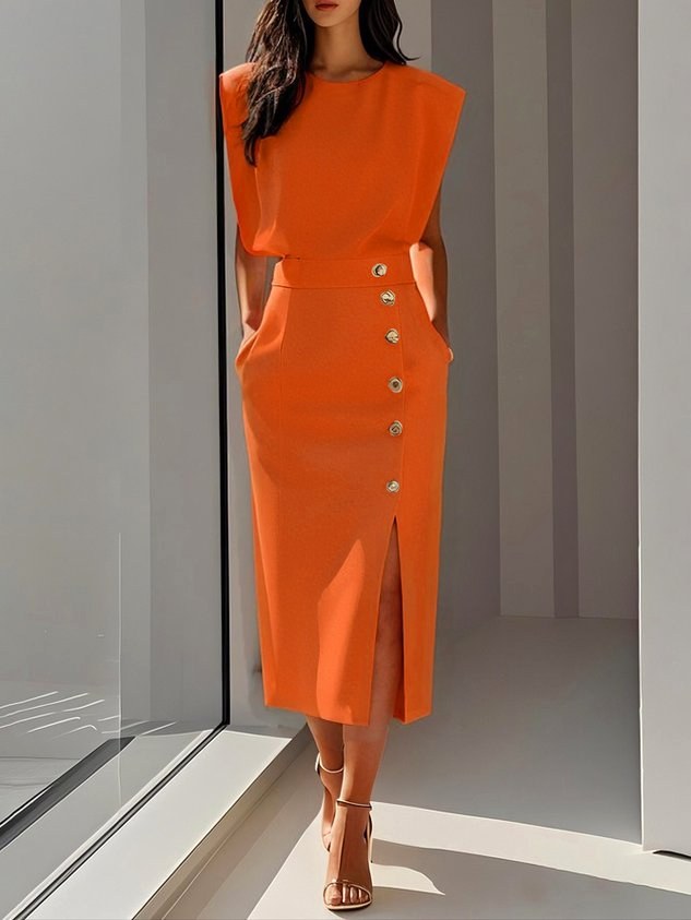 Colette | Women's Structured Midi Dress - Orange