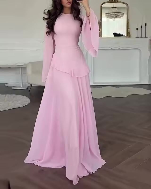 Colette | Women's Tiered Maxi Dress with Bell Sleeves, Formal Wedding Guest Dress | The Dress Cellar | Burgundy