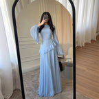 Colette | Women's Tiered Maxi Dress with Bell Sleeves, Formal Wedding Guest Dress | The Dress Cellar | Light Blue