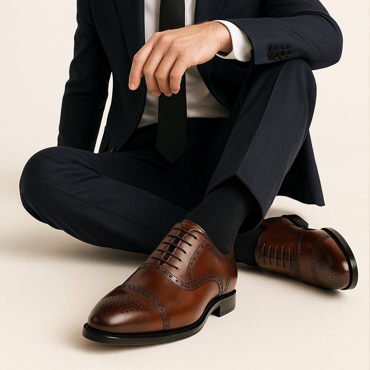 Colin | Men's Leather Brogue Dress Shoes, Formal Cowhide Loafers | The Dress Cellar | Black