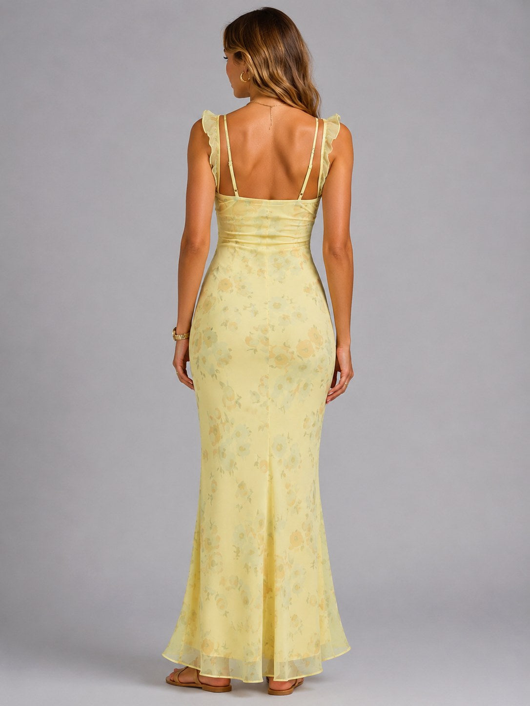 Connie | Women's Floral Maxi Dress with Ruffle Straps, Summer Evening Dress | The Dress Cellar