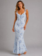 Connie | Women's Floral Maxi Dress with Ruffle Straps, Summer Evening Dress | The Dress Cellar