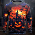 Connor | Men's Halloween Graphic Crew Neck Sweatshirt, Relaxed Autumn Sweater | The Dress Cellar | Orange