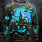 Connor | Men's Halloween Graphic Crew Neck Sweatshirt, Relaxed Autumn Sweater | The Dress Cellar | Blue