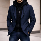 Connor | Men's Tailored Double-Layer Coat, Structured Wool-Blend Coat | The Dress Cellar | Navy Blue