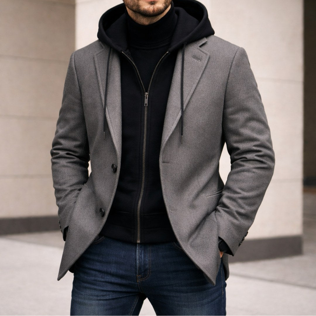 Connor | Men's Tailored Double-Layer Coat, Structured Wool-Blend Coat | The Dress Cellar | Grey