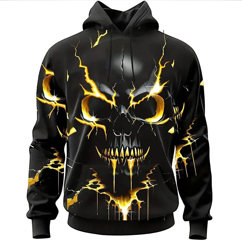 Cooper | Men's Halloween Skull Graphic Hoodie, Relaxed Hooded Sweater | The Dress Cellar | Yellow