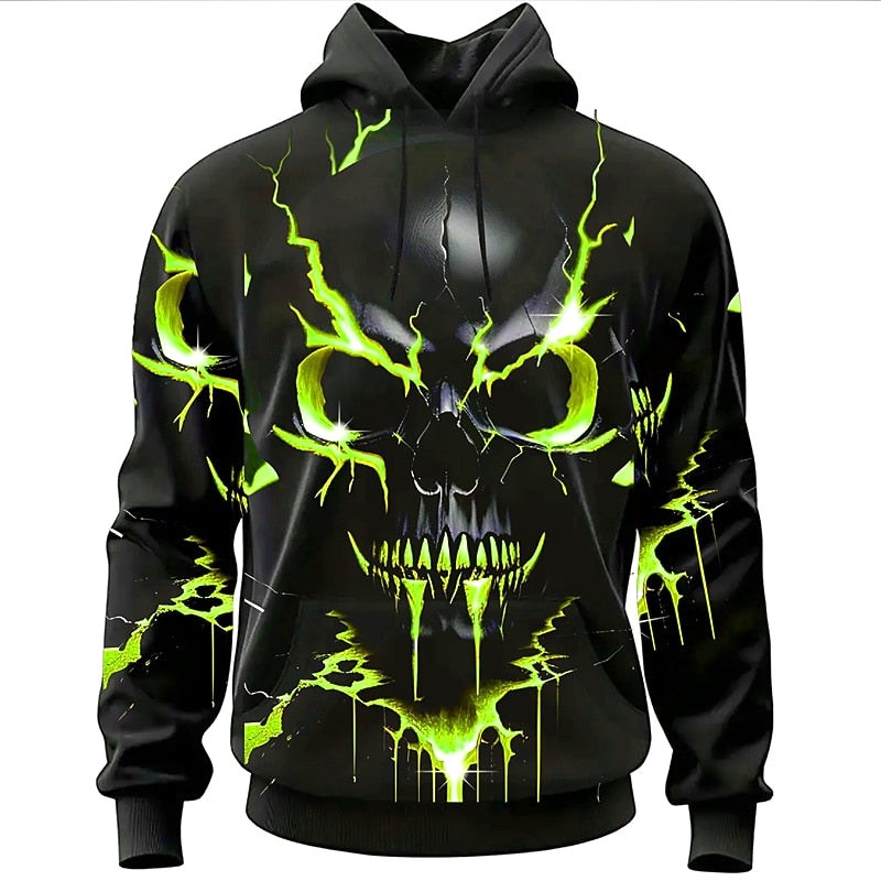 Cooper | Men's Halloween Skull Graphic Hoodie, Relaxed Hooded Sweater | The Dress Cellar | Green