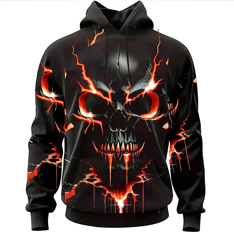Cooper | Men's Halloween Skull Graphic Hoodie, Relaxed Hooded Sweater | The Dress Cellar | Red