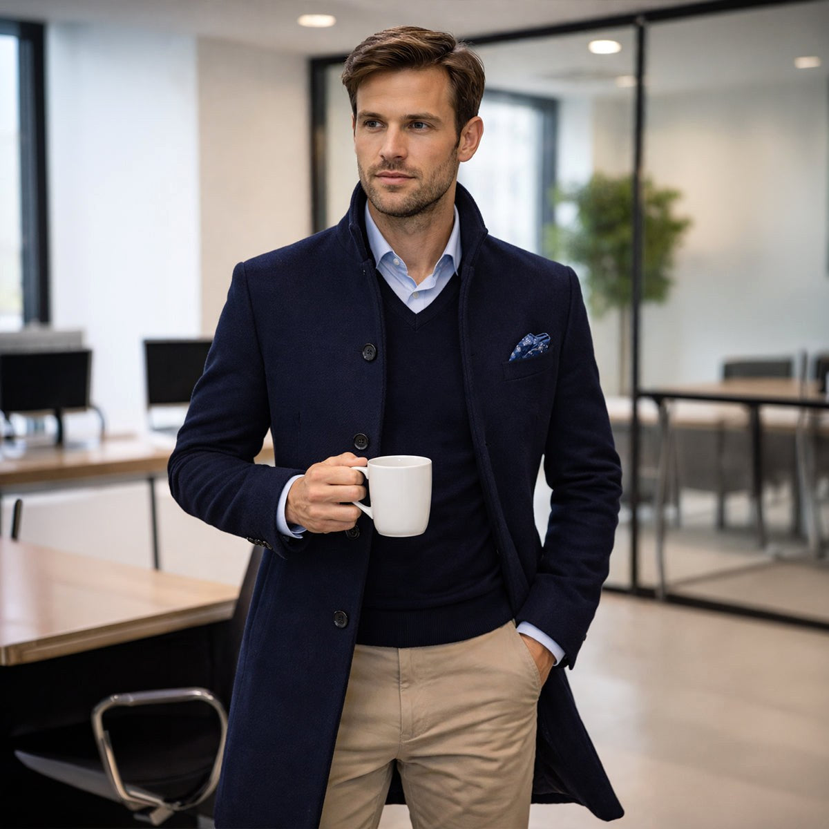 Cooper | Men's Wool Blend Single Breasted Trench Coat, Tailored Autumn Coat | The Dress Cellar