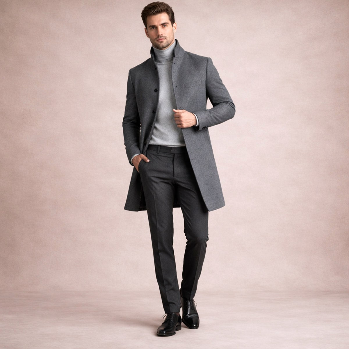 Cooper | Men's Wool Blend Single Breasted Trench Coat, Tailored Autumn Coat | The Dress Cellar