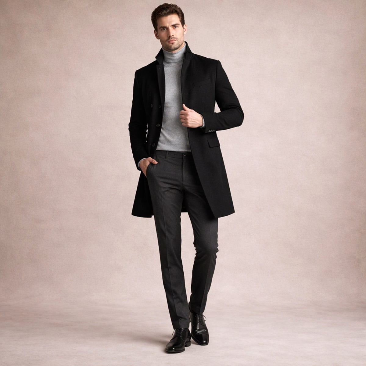 Cooper | Men's Wool Blend Single Breasted Trench Coat, Tailored Autumn Coat | The Dress Cellar