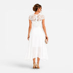 Summer | Women's Lace Midi Dress, Burgundy V-Neck Occasion Dress | The Dress Cellar