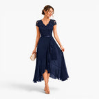Summer | Women's Lace Midi Dress, Burgundy V-Neck Occasion Dress | The Dress Cellar