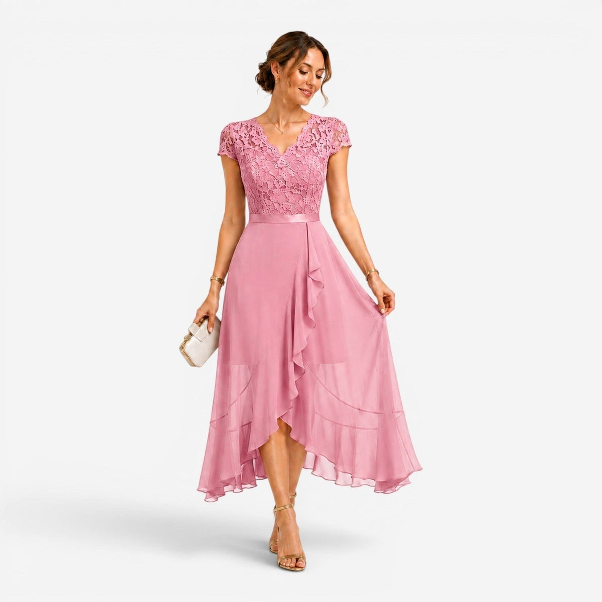 Summer | Women's Lace Midi Dress, Burgundy V-Neck Occasion Dress | The Dress Cellar