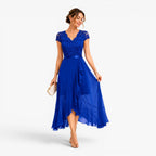 Summer | Women's Lace Midi Dress, Burgundy V-Neck Occasion Dress | The Dress Cellar