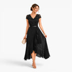 Summer | Women's Lace Midi Dress, Burgundy V-Neck Occasion Dress | The Dress Cellar