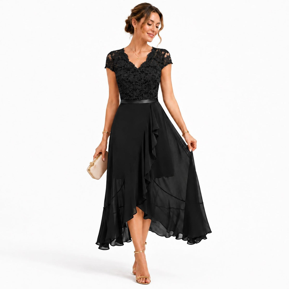 Summer | Women's Lace Midi Dress, Burgundy V-Neck Occasion Dress | The Dress Cellar