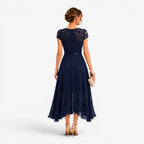 Summer | Women's Lace Midi Dress, Burgundy V-Neck Occasion Dress | The Dress Cellar