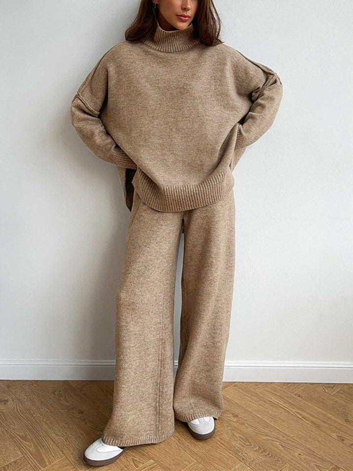 Corinne | Women's Oversized Two-Piece Set, Wide-Leg Turtleneck Lounge Set | The Dress Cellar