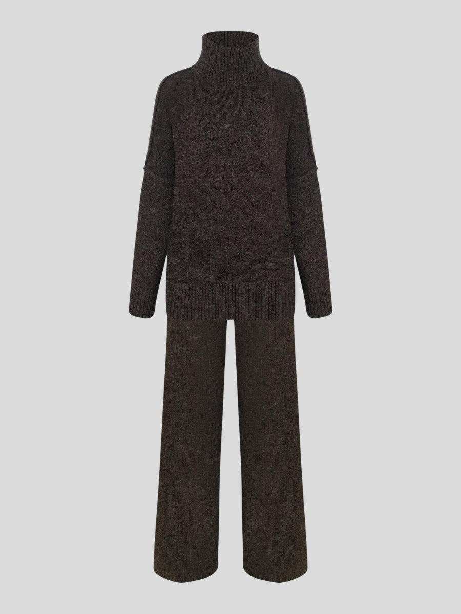 Corinne | Women's Oversized Two-Piece Set, Wide-Leg Turtleneck Lounge Set | The Dress Cellar
