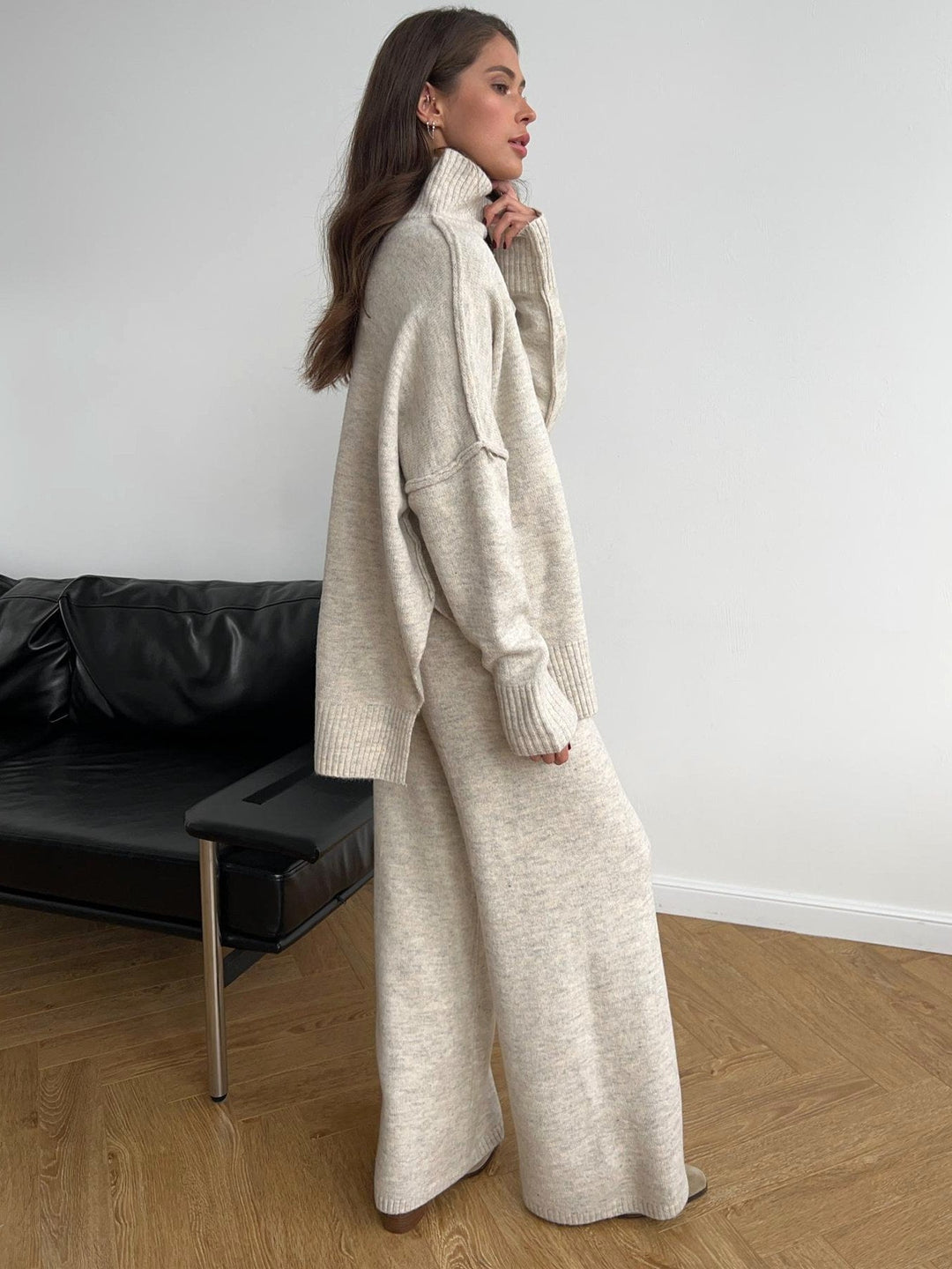 Corinne | Women's Oversized Two-Piece Set, Wide-Leg Turtleneck Lounge Set | The Dress Cellar