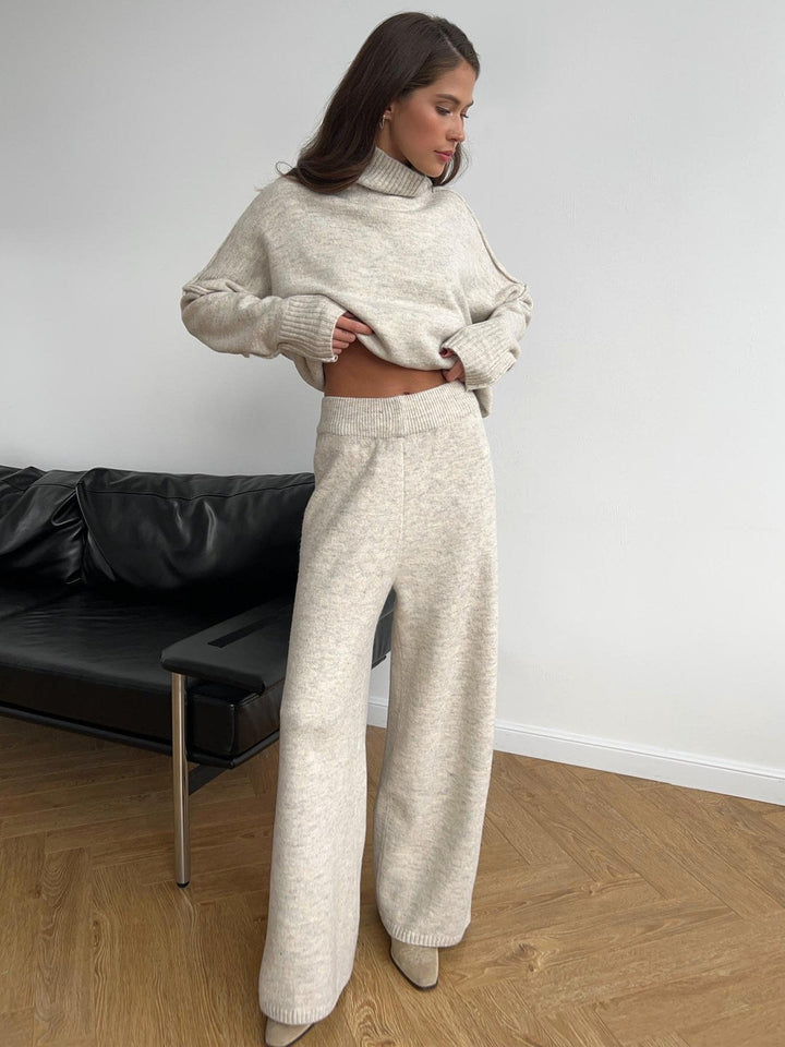 Corinne | Women's Oversized Two-Piece Set, Wide-Leg Turtleneck Lounge Set | The Dress Cellar