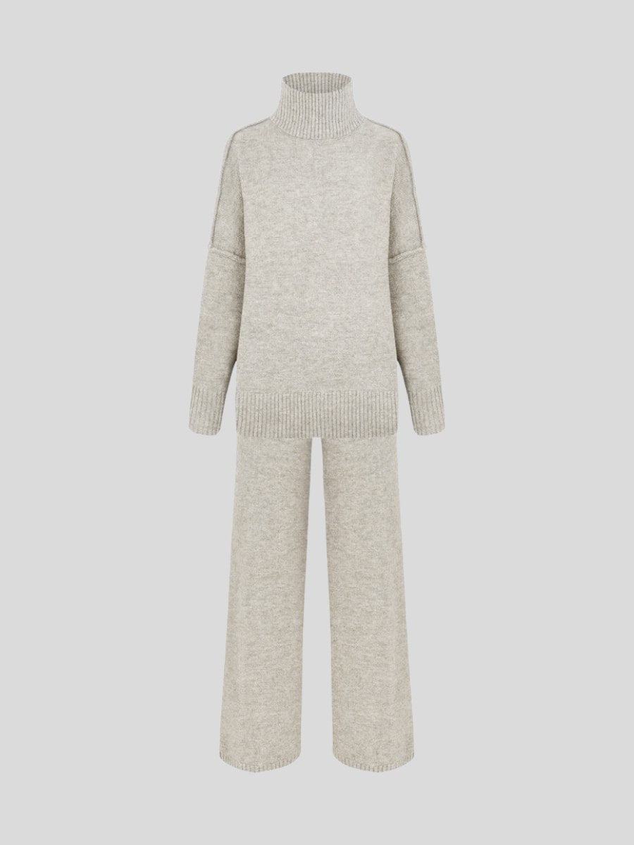 Corinne | Women's Oversized Two-Piece Set, Wide-Leg Turtleneck Lounge Set | The Dress Cellar