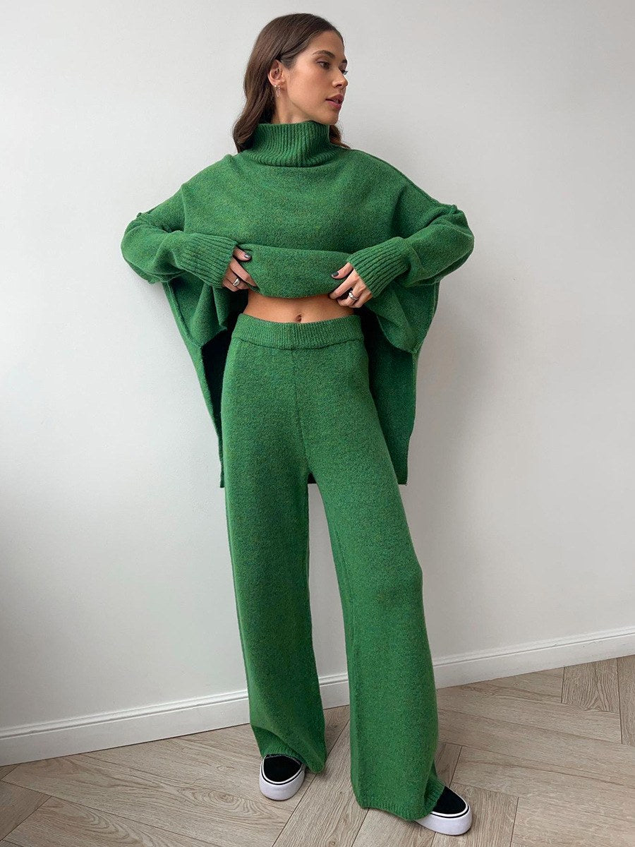Corinne | Women's Oversized Two-Piece Set, Wide-Leg Turtleneck Lounge Set | The Dress Cellar