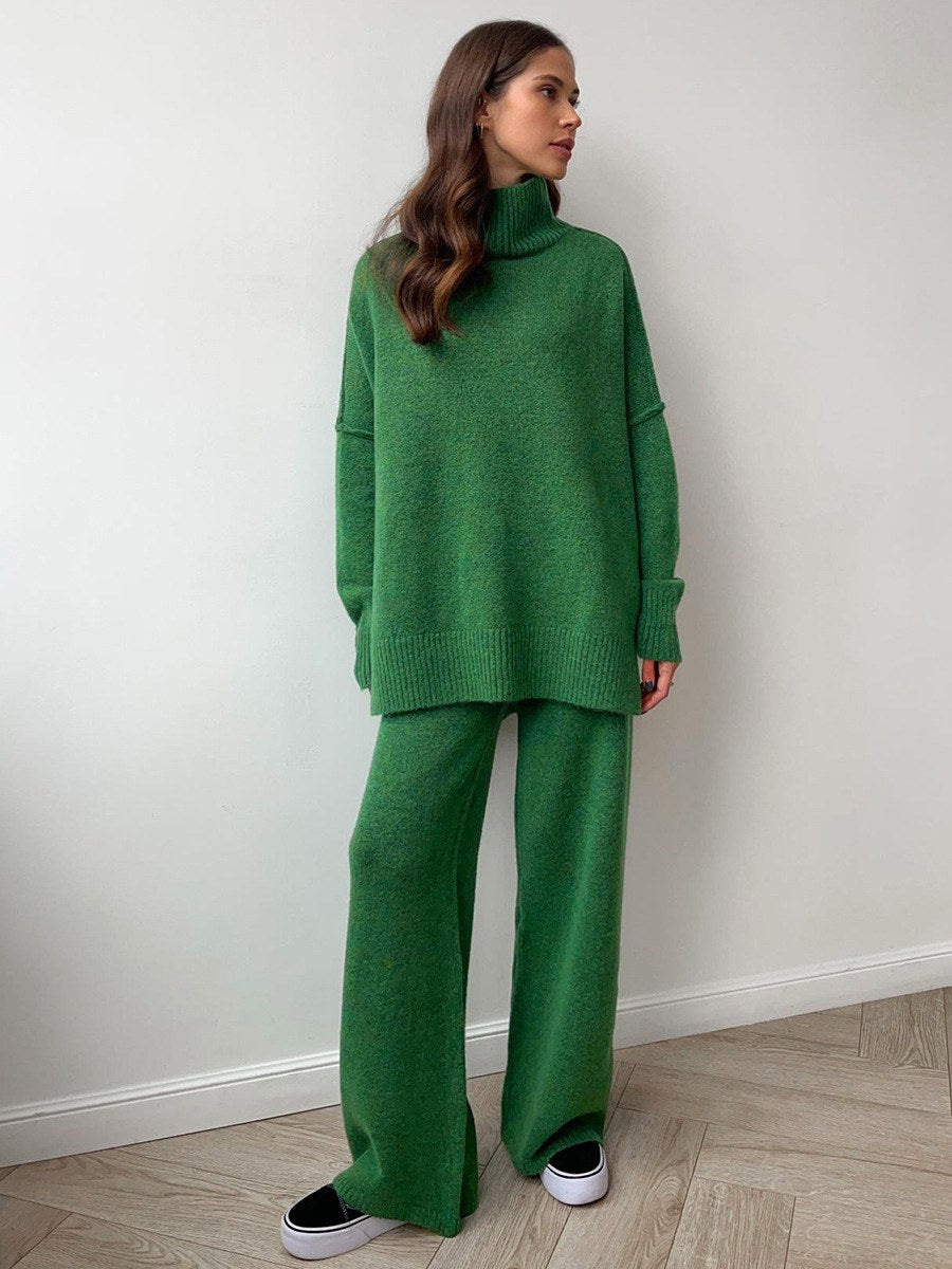Corinne | Women's Oversized Two-Piece Set, Wide-Leg Turtleneck Lounge Set | The Dress Cellar