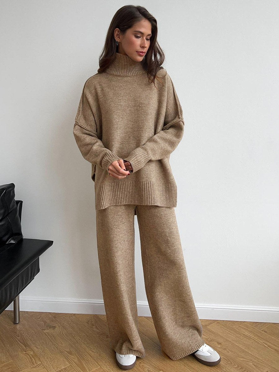 Corinne | Women's Oversized Two-Piece Set, Wide-Leg Turtleneck Lounge Set | The Dress Cellar